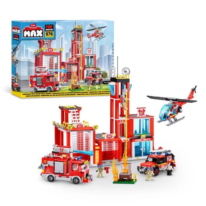 Set de Construction ZURU Fire Station Large 976 pièces Crée une caserne de pompiers avec véhicules et accessoires - vue 2