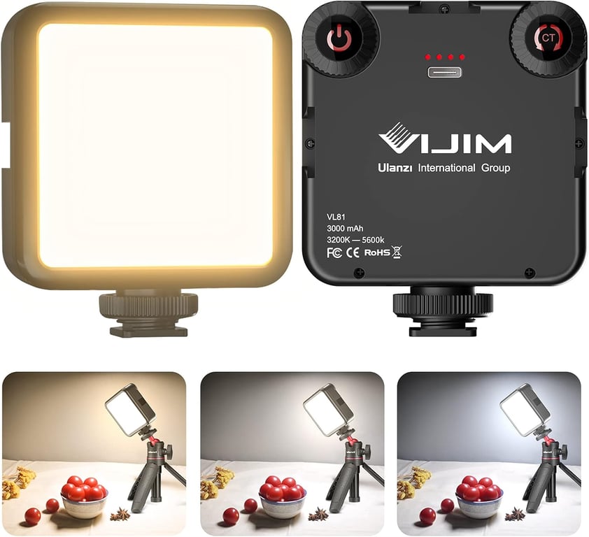 Ulanzi VL81 Lumière LED rechargeablee compacte température réglable 3 montures. Neuf