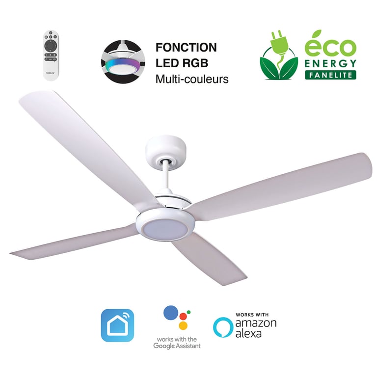 Fanelite Ventilateur de plafond 132 cm QAMEA Moteur DC LED dimmable 3 couleurs + RGB Wifi Silencieux Neuf