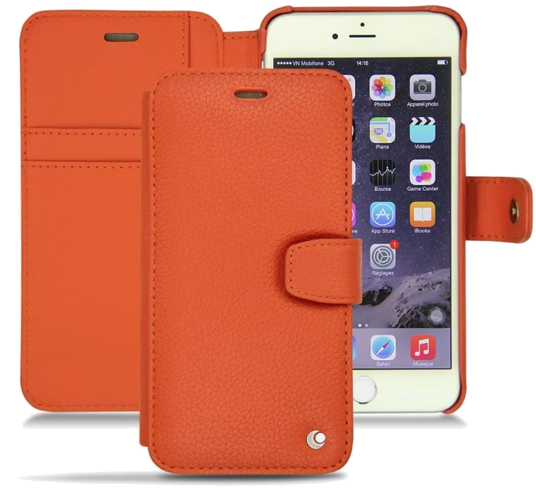 Housse cuir Apple iPhone 6 Plus - Rabat horizontal portefeuille - Papaye ( Pantone 180C ) - NOREVE