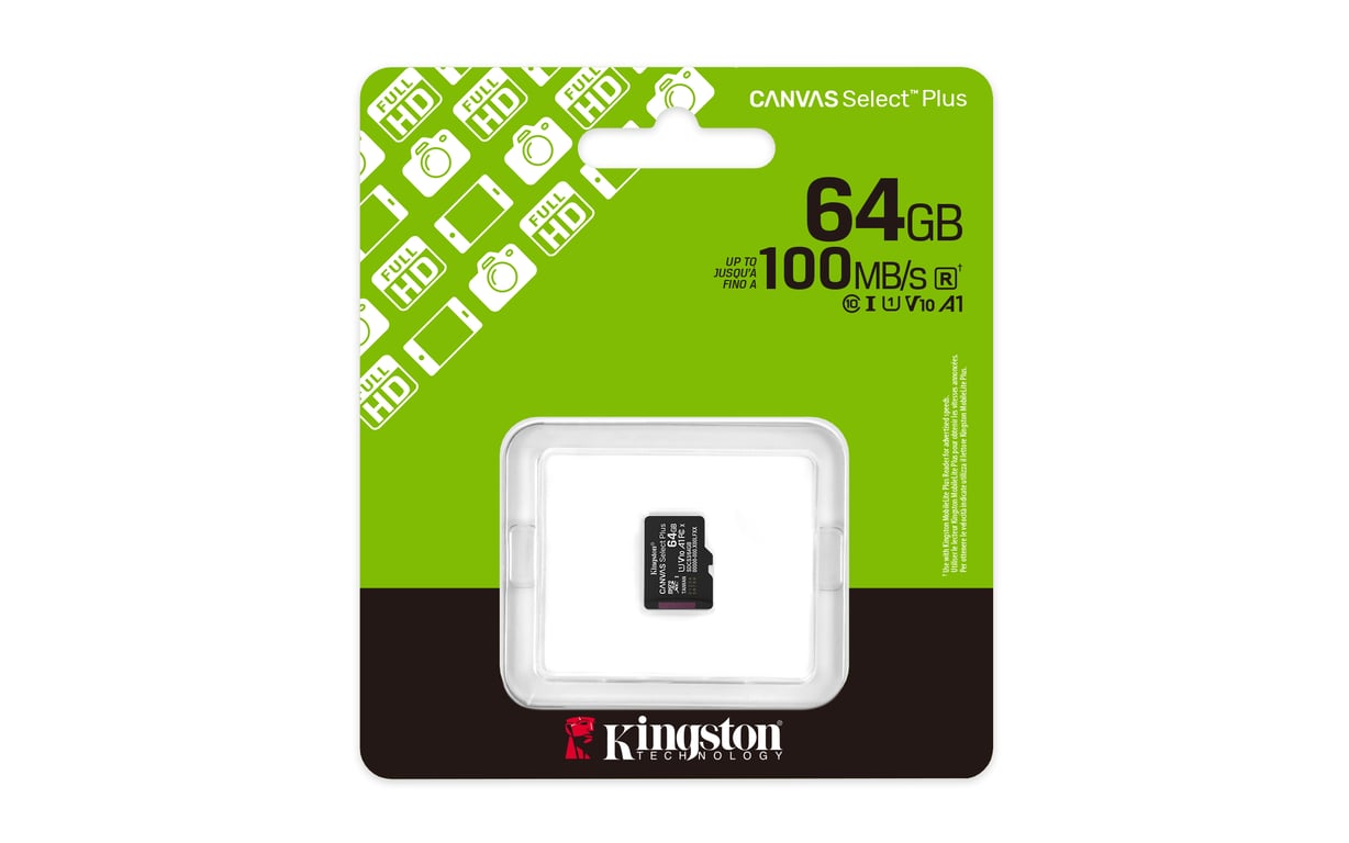 Kingston Technology 64GB micSDXC Canvas Select Plus Gen3 100R A1 (Adaptateur SD non inclus) - Neuf
