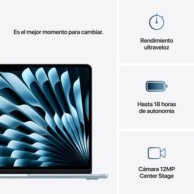 Macbook Air M4 (2025) 13', 256 Go 16 Go Apple GPU 8, Azul cielo - QWERTY ES