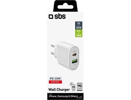 SBS TETRPD20W chargeur d'appareils mobiles Smartphone, Tablette Blanc Secteur Charge rapide Intérieure