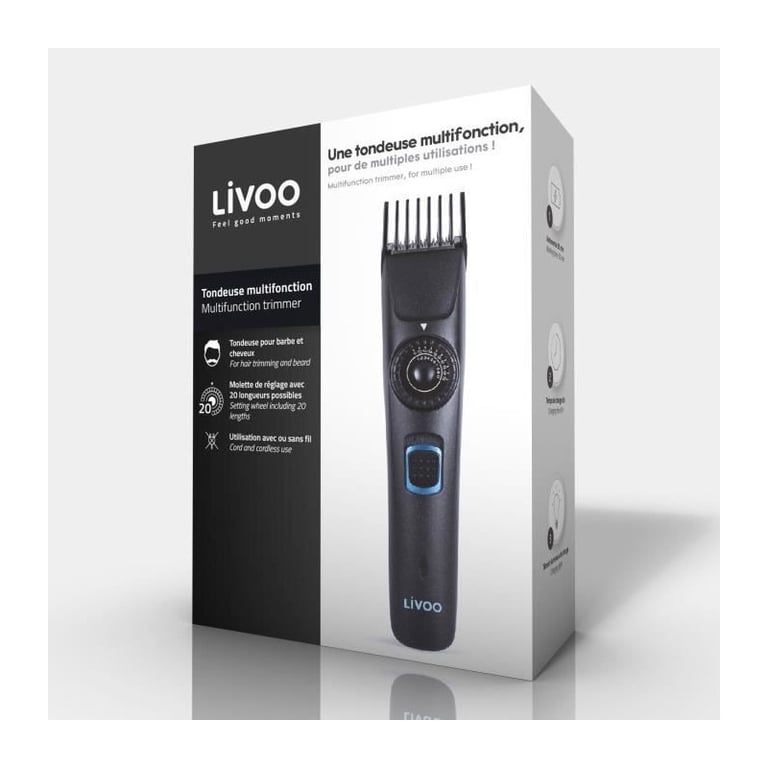 Tondeuse à barbe et cheveux LIVOO DOS172 - Réglage 20 longueurs - Sans fil - Autonomie 35 min