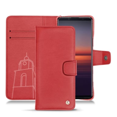 Funda de piel Sony Xperia 5 II - Solapa billetera - Rojo - Piel lisa de primera calidad