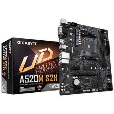 Scheda Madre GIGABYTE A520M S2H - Supporta i processori AMD Ryzen serie 5000 AM4, VRM digitale puro a 4+3 fasi, fino a 5100 MHz DDR4 (OC), PCIe 3.0 x4 M.2, GbE LAN, USB 3.2 Gen 1