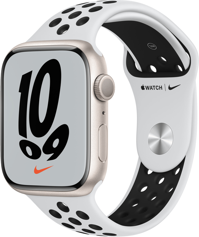 Watch Nike Series 7 GPS, boîtier Aluminium Minuit 45mm avec Bracelet Nike Sport Anthracite - Blanc