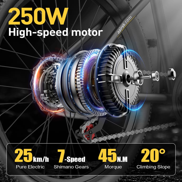 Vélo électrique Aairsk GT300 26 pouces avec batterie lithium 36 V 10 Ah Shimano 7 vitesses Neuf - vue 3