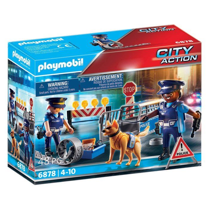 Playmobil 6878 Barrage de Police City Action Comprend Deux policiers avec Leur équipement Un Chien Une Cage Trois plots et des Accessoires Dès - vue 5