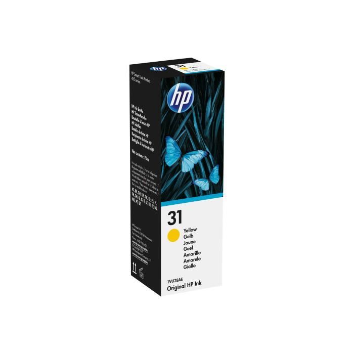 HP 31 Bouteille d'encre jaune authentique 70 mL (1VU28AE) pour HP Smart Tank 455/457/513/Plus 555/Pl - Neuf