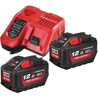 Mcl Pack 2 batteries MILWAUKEE M18 High Output 18 V 12 Ah + chargeur M12-18 FC noir/rouge