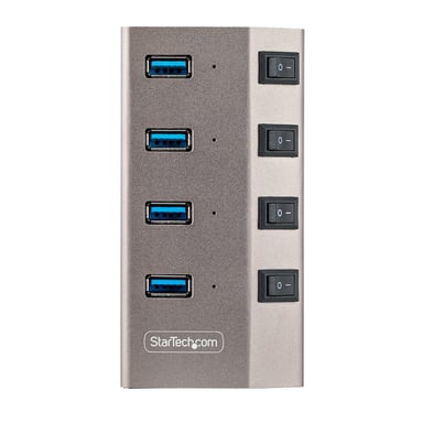 StarTech.com Hub USB-C Autoalimentado de 4 puertos con Interruptores Individuales - Concentrador USB 3.0 a 5 Gbps con Fuente de Alimentación - Ladrón