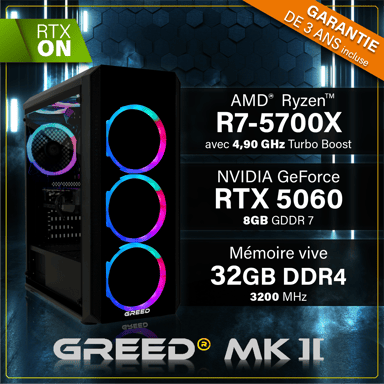 MK2 - PC Gamer - AMD Ryzen 7 5700X - Nvidia Geforce RTX 5060 - Rapide Bureau PC Gaming - 4K & Raytracing avec 4,6 GHz - 32 GO RAM DDR4 - 1 TO SSD - Ordinateur avec WiFi + Windows 11 Pro