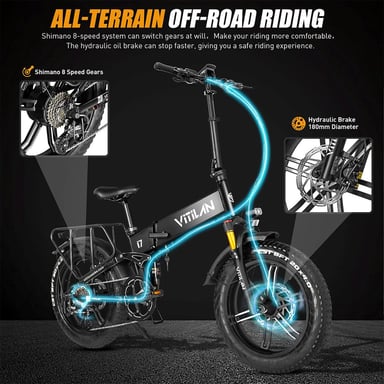 Bicicleta eléctrica VITILAN i7 Pro 3.0 para adultos, batería extraíble de 750 W, 48 V, 20 Ah, bicicleta eléctrica plegable con suspensión total y freno hidráulico, Shimano de 8 velocidades, color verde