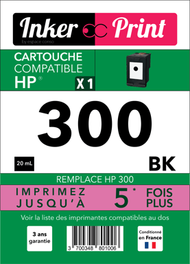 Cartouche d'encre recyclée compatible avec HP 300 XL (Noir)