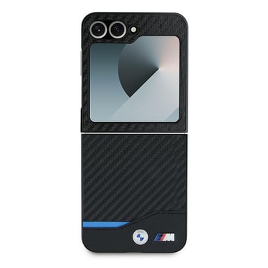Funda BMW para Samsung Z Flip6 F741 funda rígida negra Carbon Blue Line