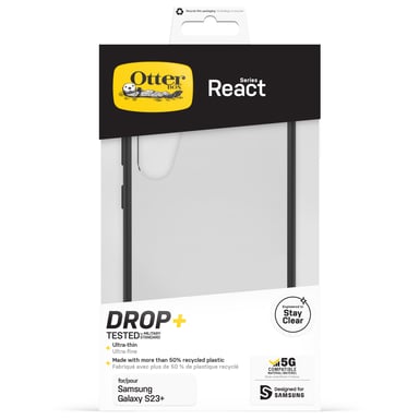 Custodia OtterBox React Series per Galaxy S23+ , antiurto, resistente alle cadute, ultra sottile, protezione sottile, testata secondo gli standard militari, antimicrobica, cristallo nero Samsung Galaxy S23+