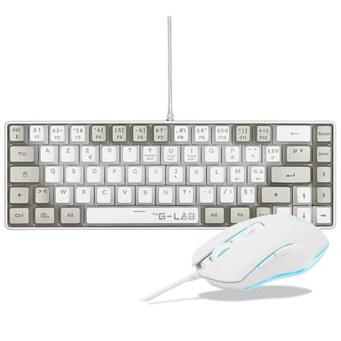 Pack 2 en 1 THE G-LAB Combo Hydrogen clavier 60% AZERTY RGB + souris filaire 6400 DPI Blanc/Gris
