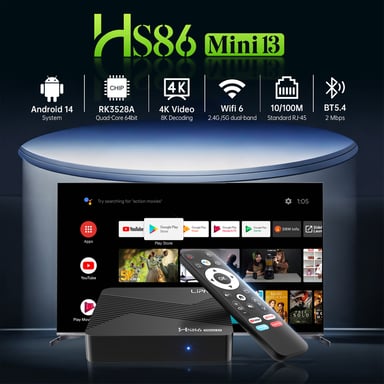 Lipa HS86 Android TV Box 2-16 GB Android 14 - Reproductor multimedia para TV - Streamer multimedia - Caja TV Android