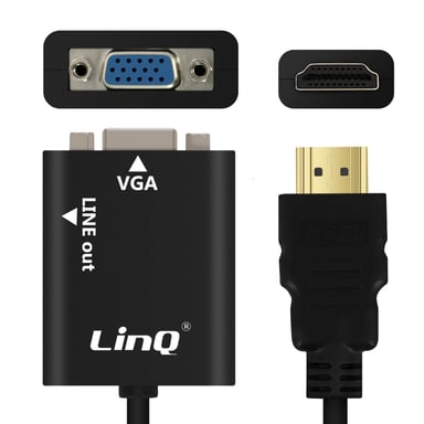 Cavo video e audio da HDMI maschio a VGA femmina e cavo jack nero da 3,5 mm LinQ