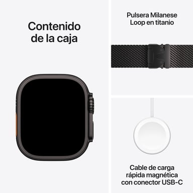 Watch Ultra 3 (2025) GPS + 5G, Boitier de 49 mm en Titane Noir avec bracelet milanais en Titane Noir, M