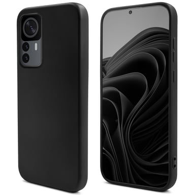 Mode de vie Moozy. Coque en silicone pour Xiaomi 12T et 12T Pro, noir - Housse légère en silicone liquide avec finition mate et doublure en microfibre douce, coque en silicone de qualité supérieure