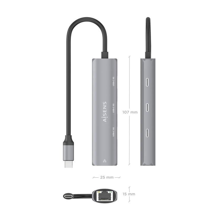 AISENS ASUC 4P041 GR station d'accueil Avec fil USB 3.2 Gen 1 3.1 Gen 1 Type C Neuf - vue 3