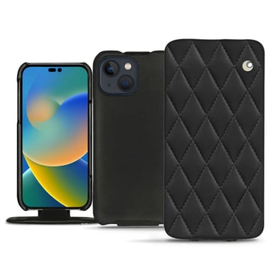 Housse cuir Apple iPhone 14 -  - Noir - Cuir lisse couture