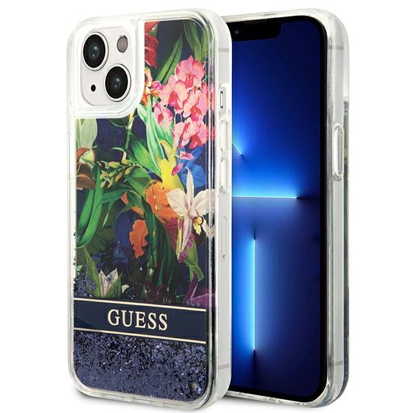 Guess Liquid Glitter Flower - Coque pour iPhone 14 (Bleu) - 3666339066086