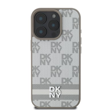 Coque pour iPhone 16 Pro Élégante avec Motifs à Carreaux et à Rayures Beige