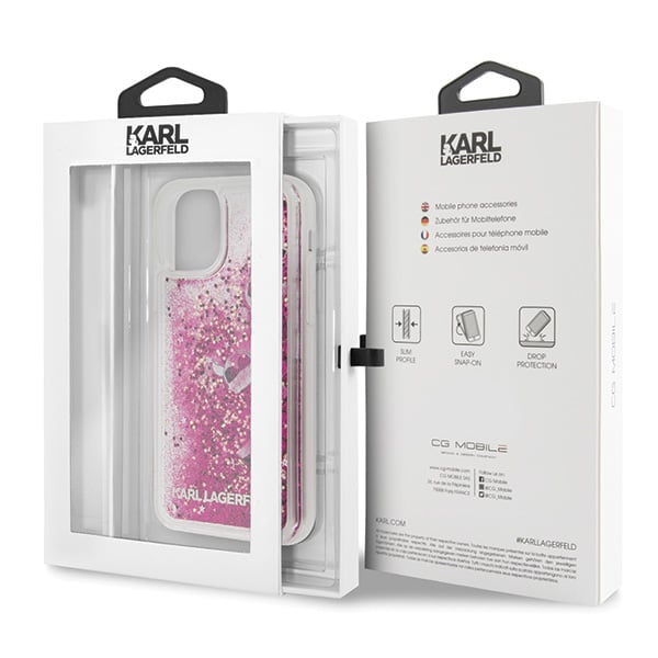 Custodia Karl Lagerfeld Bling Bling con charms fluttuanti per Apple iPhone 11 Pro, rosa