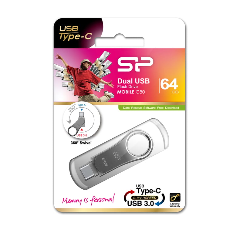 Silicon Power Mobile C80 lecteur USB flash 64 Go USB Type-A / USB Type-C 3.2 Gen 1 (3.1 Gen 1) Titane - Neuf