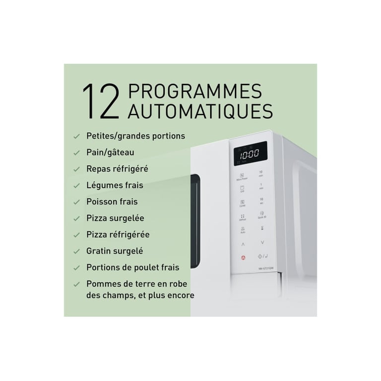 Panasonic NN GT21QWEPG Micro ondes grill 20 avec plateau tournant et grille grill écran LED décongélation automatique 12 programmes automatiques minuterie - vue 8
