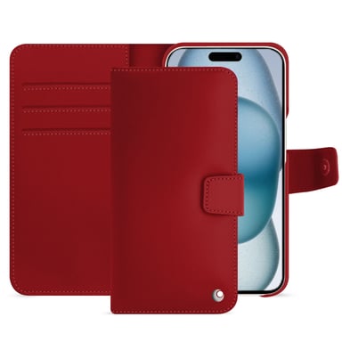 Housse cuir Apple iPhone 15 - Rabat portefeuille - Rouge - Cuir lisse