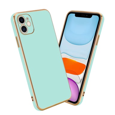 Coque pour Apple iPhone 11 en Glossy Vert Menthe - Or Housse de protection Étui en silicone TPU flexible et avec protection pour appareil photo