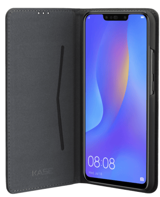 Funda tipo concha con ranura para tarjeta y soporte para Huawei P Smart+, Negro