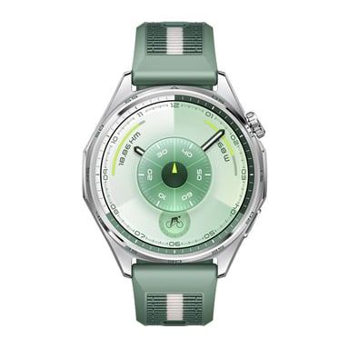 Watch GT6 GPS - Cassa in acciaio inossidabile argento da 46 mm con cinturino in tessuto intrecciato verde