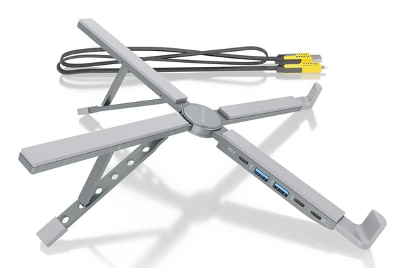 AISENS Soporte de Sobremesa Ajustable Para Portail / Tablet Con USB-C Docking 4 en 1, Gris