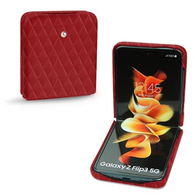 Coque cuir Samsung Galaxy Z Flip3 -  - Rouge - Cuir lisse couture