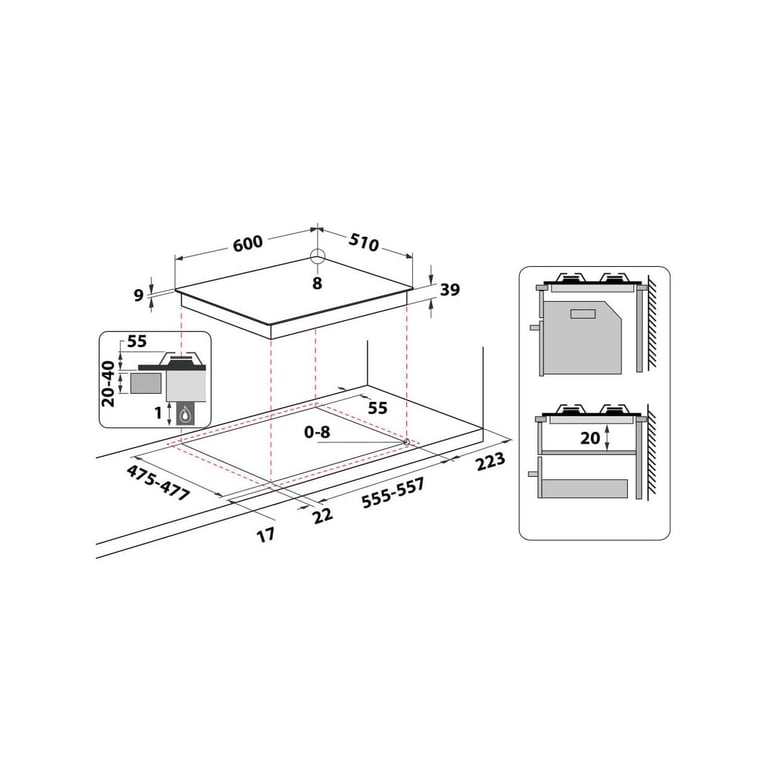 Table de cuisson gaz Hotpoint Ariston Inoxydable 60 cm 51 cm 39 cm - vue 2