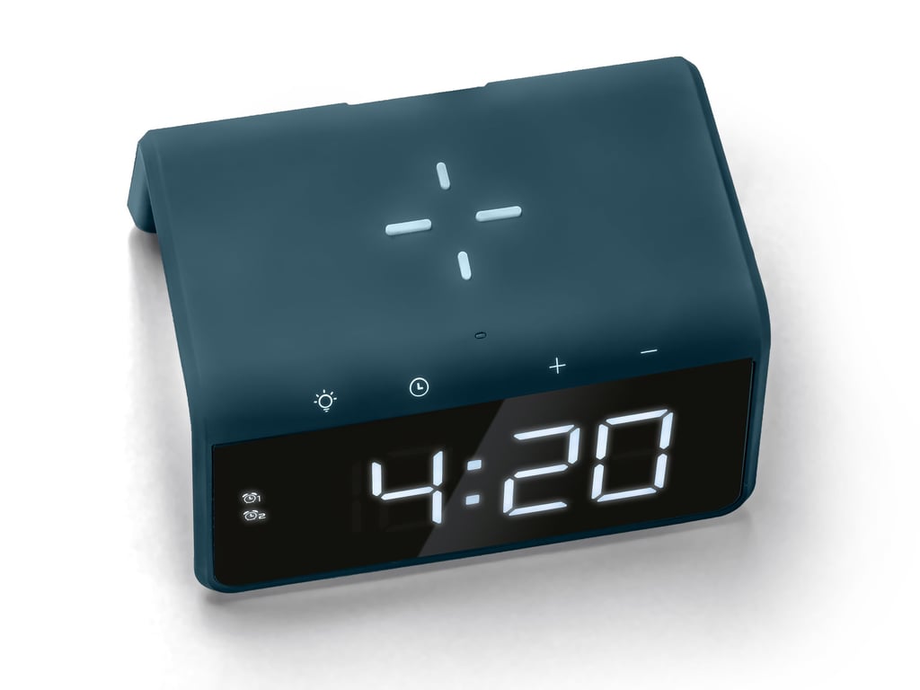 Reloj despertador digital Jupiter con cargador inalámbrico - Reloj despertador doble con luz de alarma - Azul Pacífico (HCG019QI-PB)