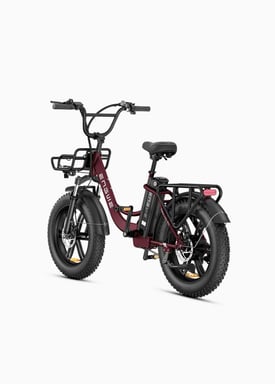 Bicicleta eléctrica ENGWE L20 Boost roja 20''x4'' autonomía de 126 km, 7 velocidades Shimano, batería extraíble 48V, suspensión delantera, freno mecánico