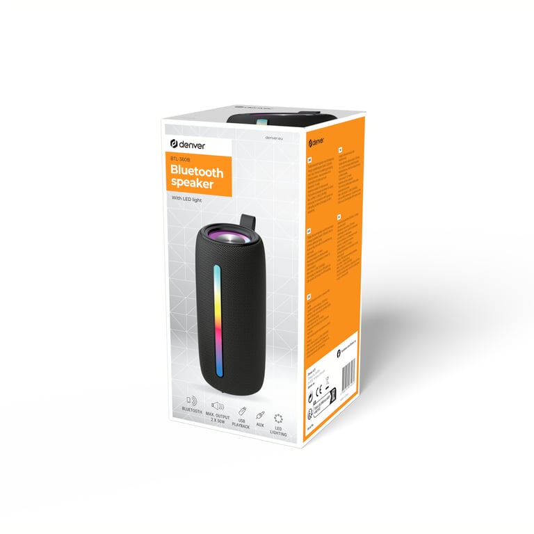 Enceinte Portable Mono Denver BTL-360B – 10 W, Bluetooth, Résistant à l'Eau - vue 2