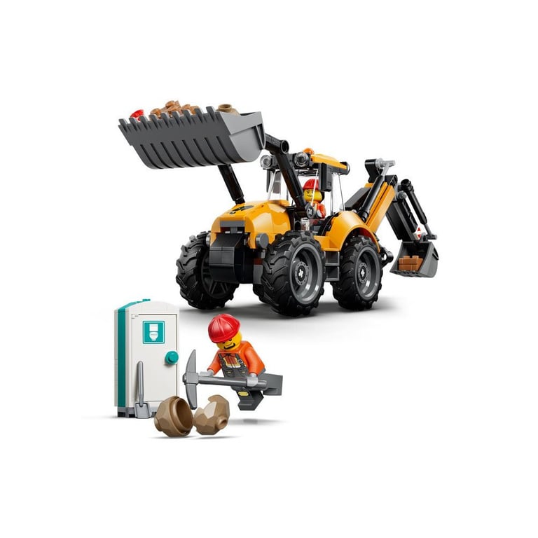 Véhicule de construction LEGO City 60480 Rétrocaveuse jaune avec 2 minifigures Seau avant et bras arrière - Neuf