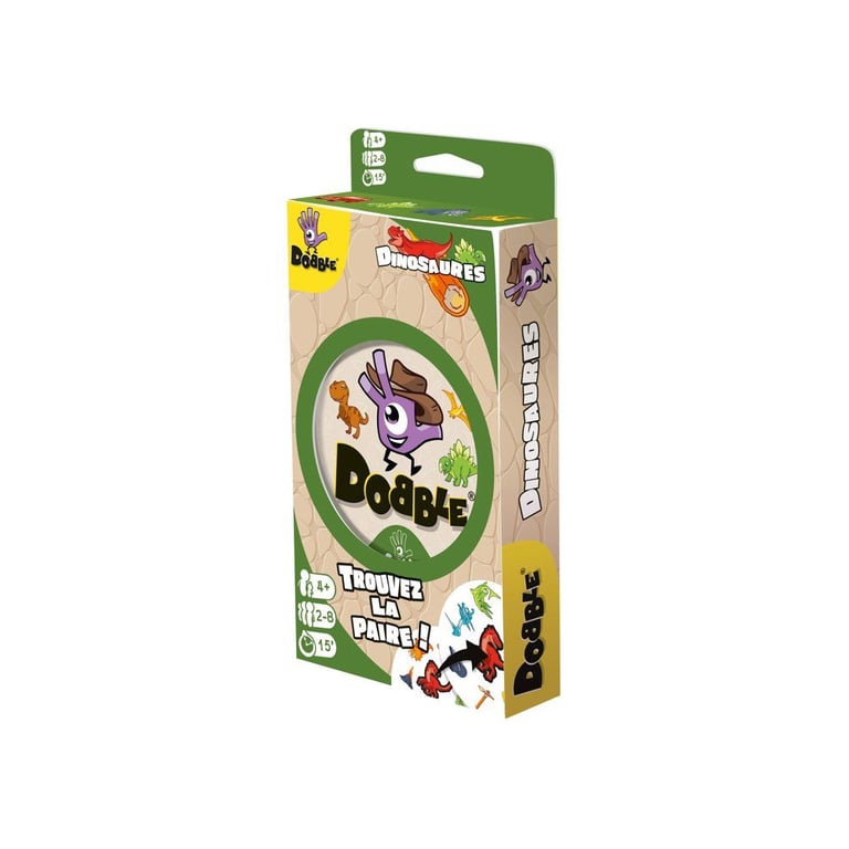 Jeu d'observation Dobble Dinosaures Asmodee 55 cartes Boîte métal Jaune Dès Neuf - vue 2