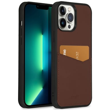 Accezz Coque en cuir de qualité supérieure avec fentes pour cartes pour Apple iPhone 13 Pro Max - Marron