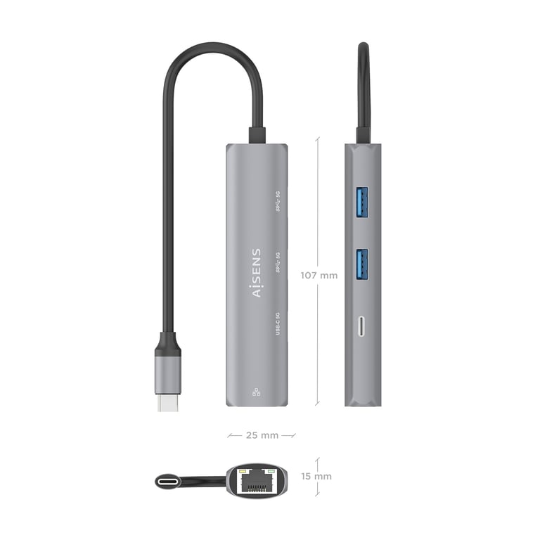 AISENS ASUC 4P039 GR station d'accueil Avec fil USB 3.2 Gen 1 3.1 Gen 1 Type C Neuf - vue 3
