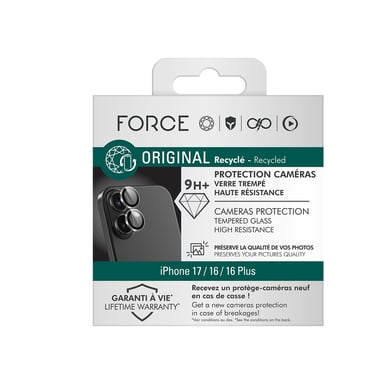 Protège lentilles iPhone 17 / iPhone 16 / iPhone 16 Plus x2 Verre trempé Transparent + Garantie à vie - Certifié GRS Force Glass