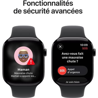 Apple Watch Series 11 GPS 46mm Boitier en Aluminium Noir de Jais avec Black Sport Band - M/L