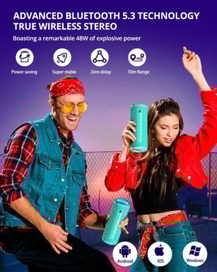 Tronsmart T7 Lite Enceinte Bluetooth Portable 24W, Bluetooth 5.3 sans Fil avec Lumière LED, Étanche IPX7, Autonomie de 24h, Contrôle Via l'application pour Fête-Rosa (Citron Vert)